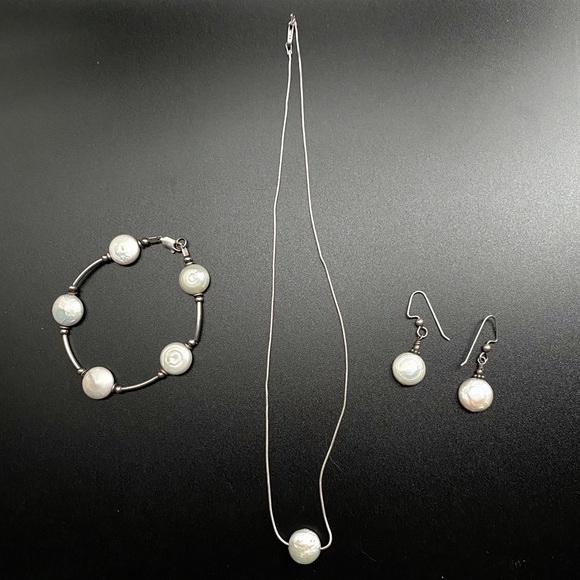 Jewelry - Italian 925 Sterling Silver 3-piece Matching Earrings, Necklace and Bracelet Set